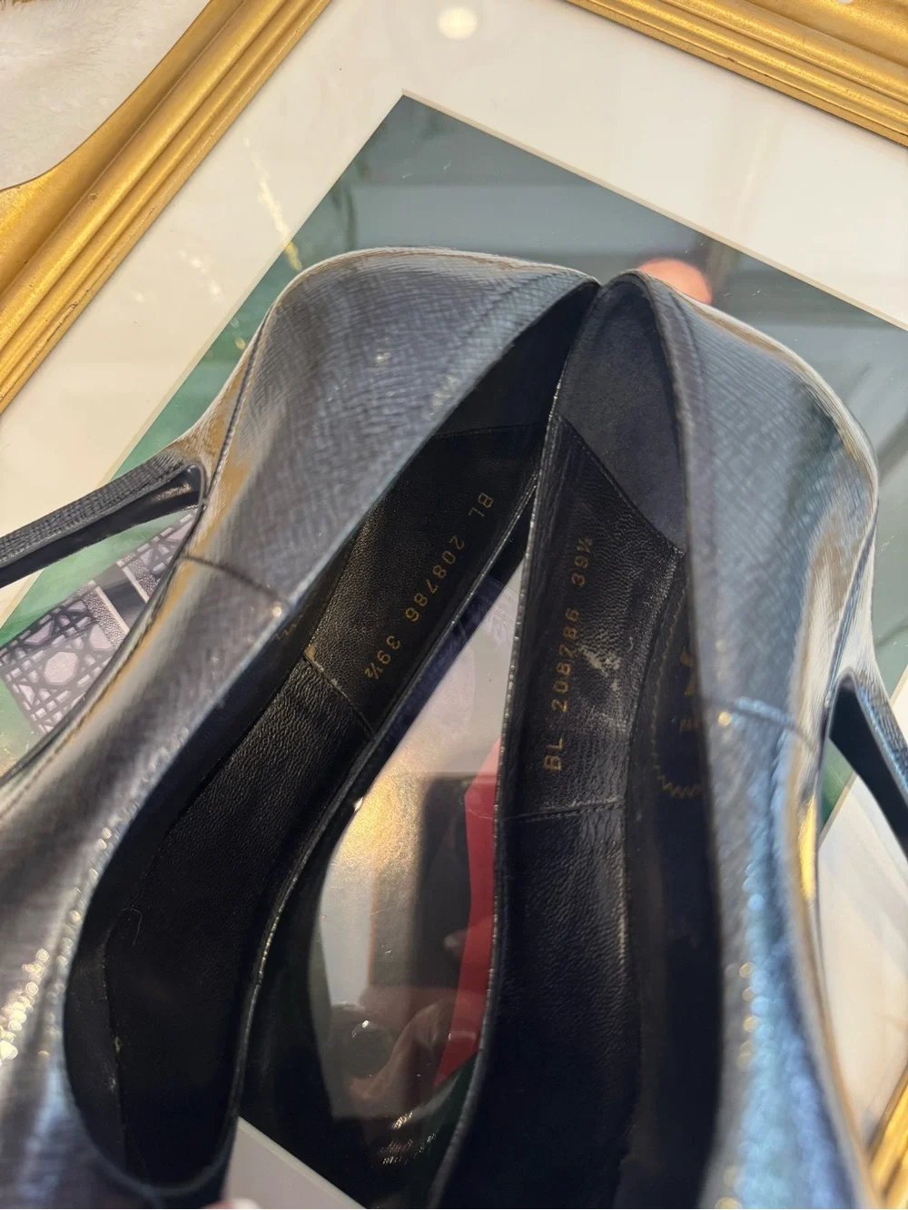 Saint Laurent Navy Textured Leather Platform Pumps - Picture 8 of 9